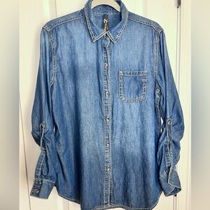 Seven7 Denim Button Down Shirt Roll Tab Sleeves 100% Cotton Size L Prairiecore